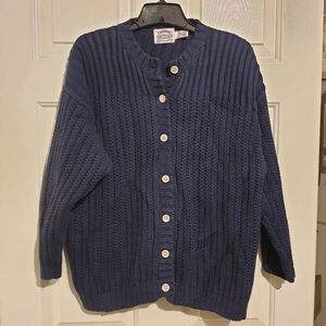 Vintage Cambridge Dry Goods Navy Blue Small Cotton Chunky Knit Cardigan Sweater